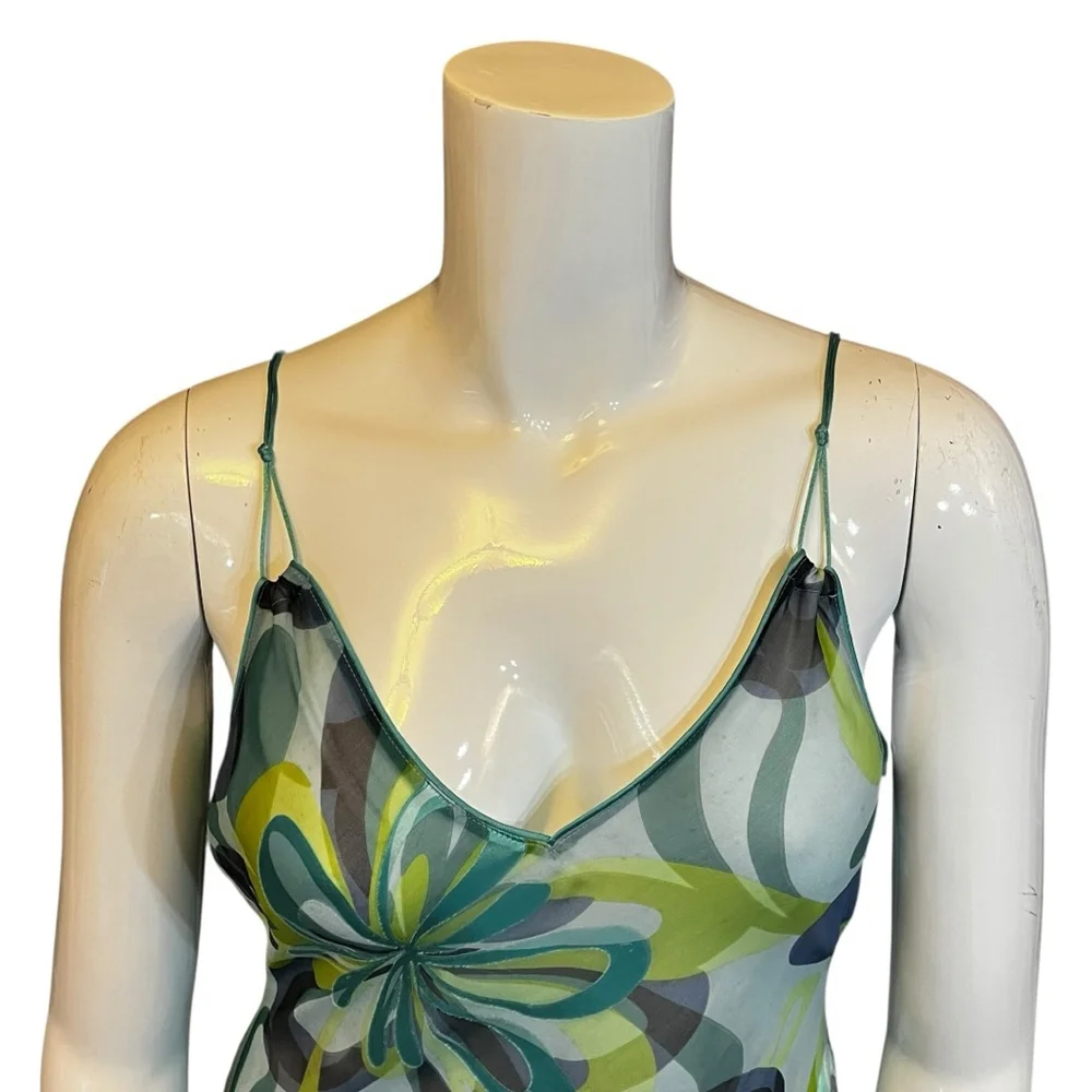 Planet UK Silk Slip Dress Green/Blue Mermaid Floral Size 14 - Picture 5 of 16